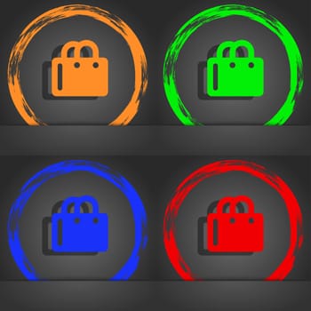 shopping bag icon symbol. Fashionable modern style. In the orange, green, blue, green design. illustration