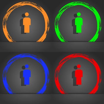 Human, Man Person, Male toilet icon symbol. Fashionable modern style. In the orange, green, blue, green design. illustration