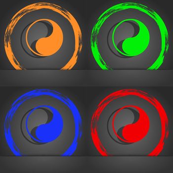 Yin Yang icon symbol. Fashionable modern style. In the orange, green, blue, green design. illustration