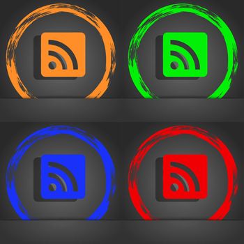 RSS feed icon symbol. Fashionable modern style. In the orange, green, blue, green design. illustration