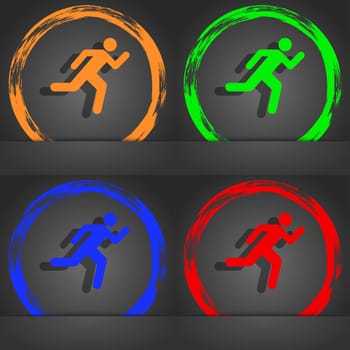 running man icon symbol. Fashionable modern style. In the orange, green, blue, green design. illustration