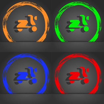 Scooter, bike icon symbol. Fashionable modern style. In the orange, green, blue, green design. illustration