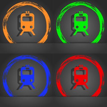 train icon symbol. Fashionable modern style. In the orange, green, blue, green design. illustration