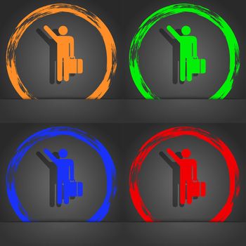 tourist icon symbol. Fashionable modern style. In the orange, green, blue, green design. illustration