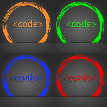 Code sign icon. Programming language symbol. Fashionable modern style. In the orange, green, blue, red design. illustration