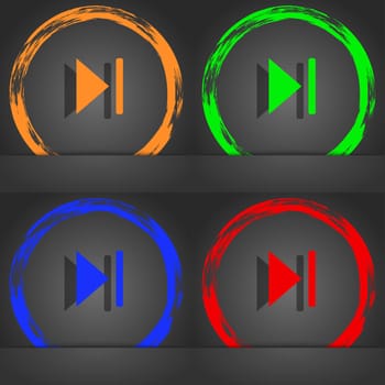 next track icon symbol. Fashionable modern style. In the orange, green, blue, green design. illustration