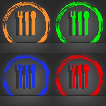 fork, knife, spoon icon symbol. Fashionable modern style. In the orange, green, blue, green design. illustration