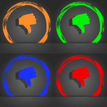 Dislike, Thumb down icon symbol. Fashionable modern style. In the orange, green, blue, green design. illustration