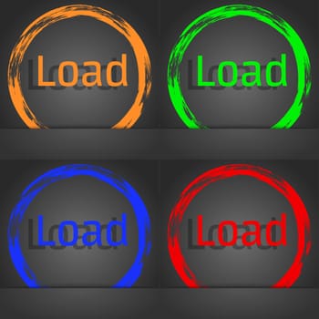 Download now icon. Load symbol. Fashionable modern style. In the orange, green, blue, red design. illustration