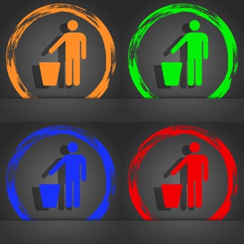 throw away the trash icon symbol. Fashionable modern style. In the orange, green, blue, green design. illustration