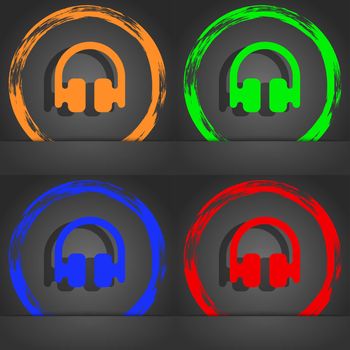 Headphones, Earphones icon symbol. Fashionable modern style. In the orange, green, blue, green design. illustration