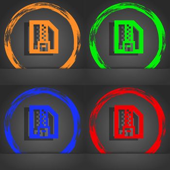 Archive file, Download compressed, ZIP zipped icon symbol. Fashionable modern style. In the orange, green, blue, green design. illustration