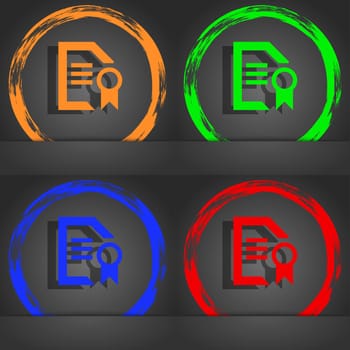 Award File document icon symbol. Fashionable modern style. In the orange, green, blue, green design. illustration