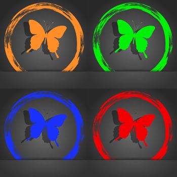 butterfly icon symbol. Fashionable modern style. In the orange, green, blue, green design. illustration