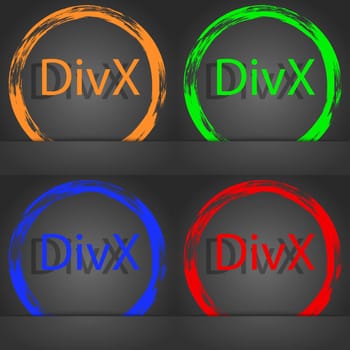 DivX video format sign icon. symbol. Fashionable modern style. In the orange, green, blue, red design. illustration