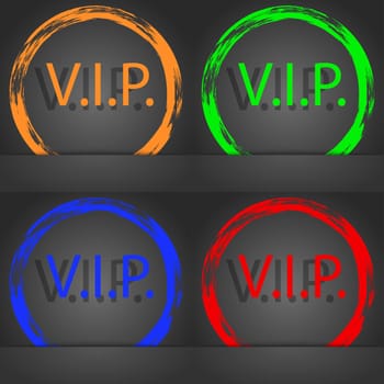 Vip sign icon. Membership symbol. Very important person. Fashionable modern style. In the orange, green, blue, red design. illustration