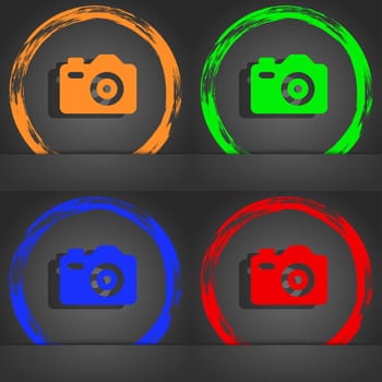 Photo Camera icon symbol. Fashionable modern style. In the orange, green, blue, green design. illustration