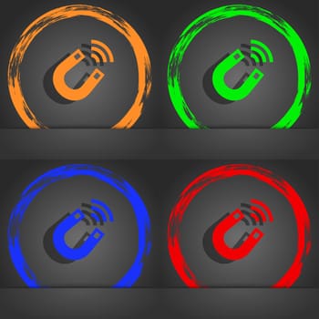Magnet icon symbol. Fashionable modern style. In the orange, green, blue, green design. illustration