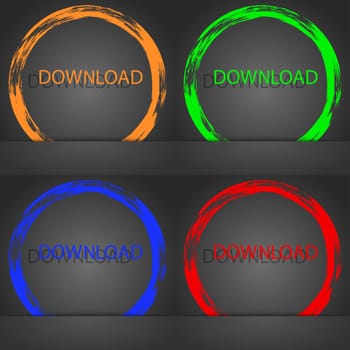 Download icon. Upload button. Load symbol. Fashionable modern style. In the orange, green, blue, red design. illustration