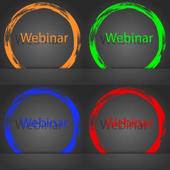 Webinar web camera sign icon. Online Web-study symbol. Fashionable modern style. In the orange, green, blue, red design. illustration