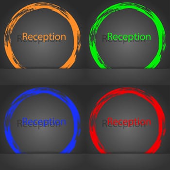 Reception sign icon. Hotel registration table symbol. Fashionable modern style. In the orange, green, blue, red design. illustration