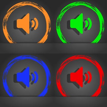 Speaker volume, Sound icon symbol. Fashionable modern style. In the orange, green, blue, green design. illustration