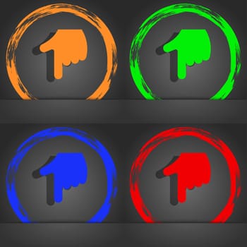 pointing hand icon symbol. Fashionable modern style. In the orange, green, blue, green design. illustration