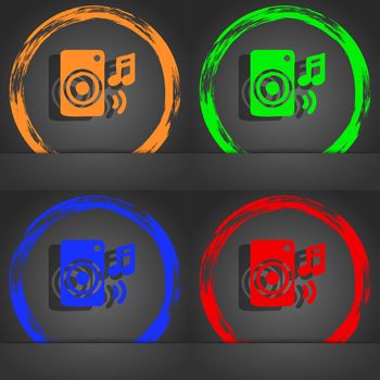 music column, disco, music, melody, speaker icon symbol. Fashionable modern style. In the orange, green, blue, green design. illustration