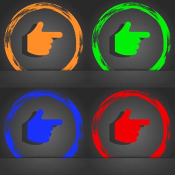 pointing hand icon symbol. Fashionable modern style. In the orange, green, blue, green design. illustration