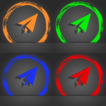 Paper airplane icon symbol. Fashionable modern style. In the orange, green, blue, green design. illustration