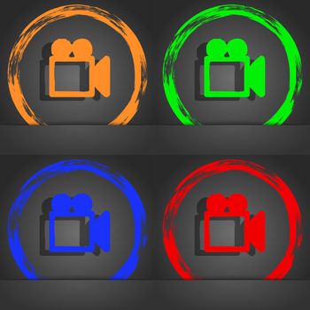 camcorder icon symbol. Fashionable modern style. In the orange, green, blue, green design. illustration