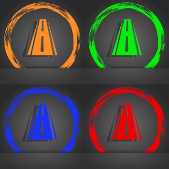 Road icon sign. Fashionable modern style. In the orange, green, blue, red design. illustration