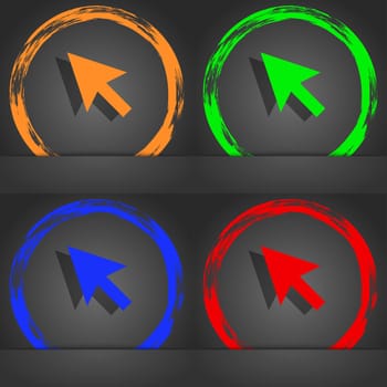 arrow cursor, computer mouse icon symbol. Fashionable modern style. In the orange, green, blue, green design. illustration