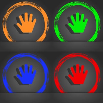 Hand icon symbol. Fashionable modern style. In the orange, green, blue, green design. illustration