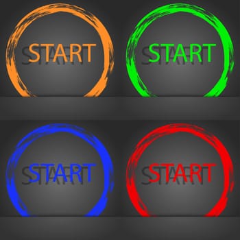 Start engine sign icon. Fashionable modern style. In the orange, green, blue, red design. illustration