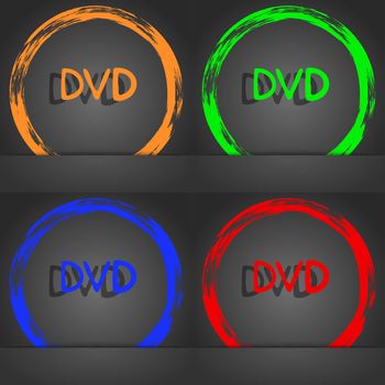 dvd icon symbol. Fashionable modern style. In the orange, green, blue, green design. illustration