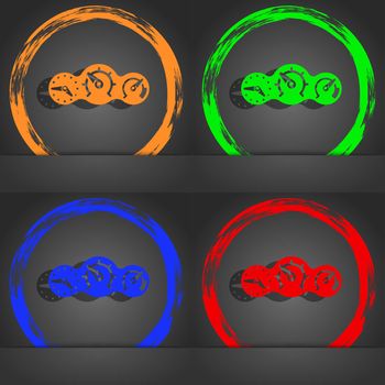 speed, speedometer icon symbol. Fashionable modern style. In the orange, green, blue, green design. illustration
