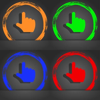 pointing hand icon symbol. Fashionable modern style. In the orange, green, blue, green design. illustration