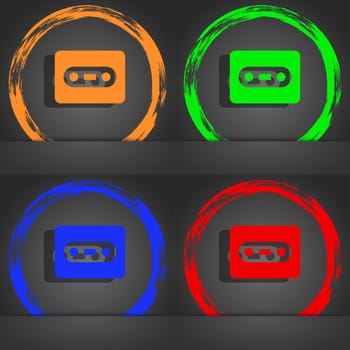 Cassette icon symbol. Fashionable modern style. In the orange, green, blue, green design. illustration
