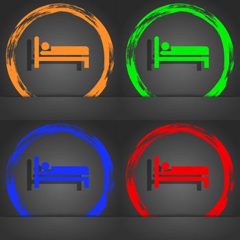 Hotel icon symbol. Fashionable modern style. In the orange, green, blue, green design. illustration