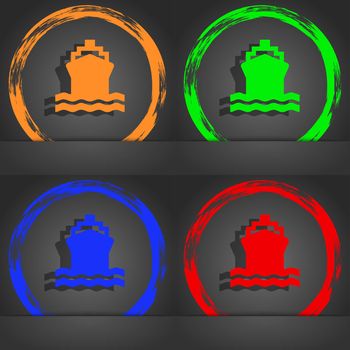 ship icon symbol. Fashionable modern style. In the orange, green, blue, green design. illustration