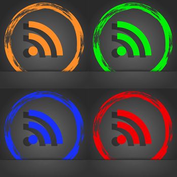 RSS feed icon symbol. Fashionable modern style. In the orange, green, blue, green design. illustration