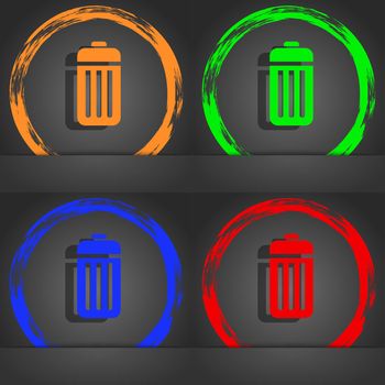 The trash icon symbol. Fashionable modern style. In the orange, green, blue, green design. illustration