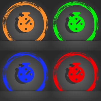 Timer, stopwatch icon symbol. Fashionable modern style. In the orange, green, blue, green design. illustration