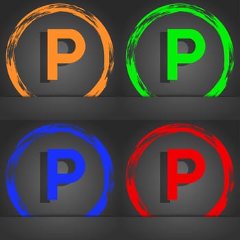 parking icon symbol. Fashionable modern style. In the orange, green, blue, green design. illustration