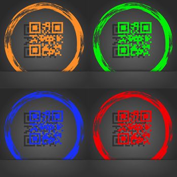 Qr code icon symbol. Fashionable modern style. In the orange, green, blue, green design. illustration