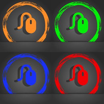 Computer mouse icon symbol. Fashionable modern style. In the orange, green, blue, green design. illustration