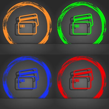Credit card icon symbol. Fashionable modern style. In the orange, green, blue, green design. illustration