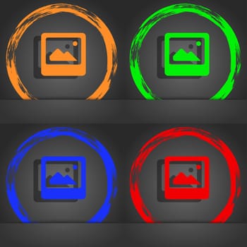 Photo frame template icon symbol. Fashionable modern style. In the orange, green, blue, green design. illustration