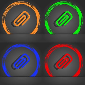 clip to paper icon symbol. Fashionable modern style. In the orange, green, blue, green design. illustration
